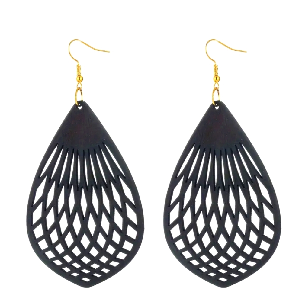 Boho Earrings / Lightweight Wood Carved Earrings